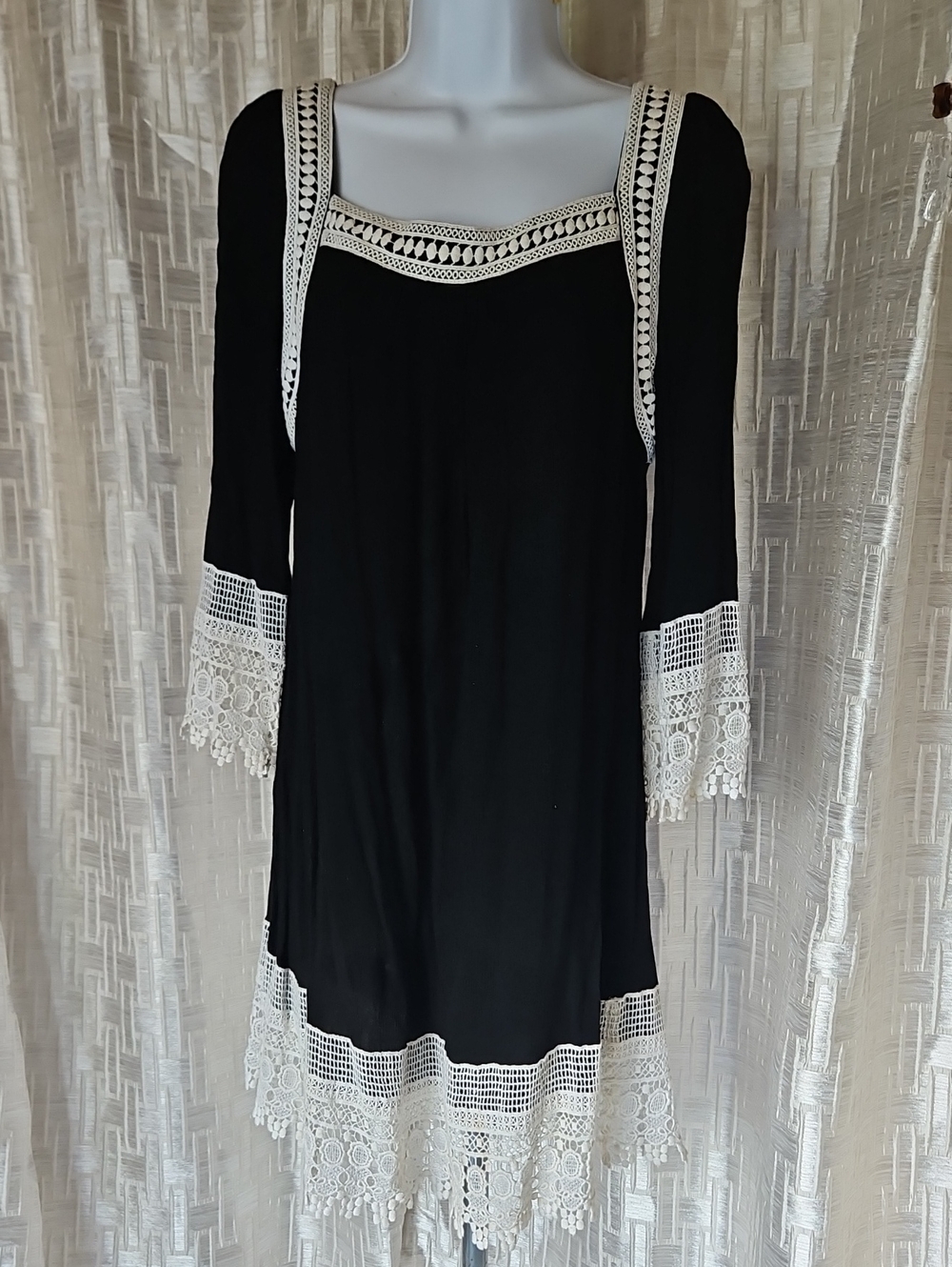 Umgee Black Mini Dress with White Crochet Trim